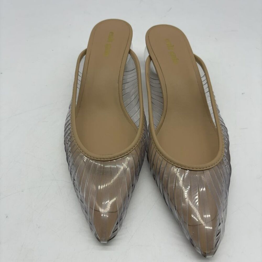 cult gaia Taupe Pointed Mules with Silver Orb Heel